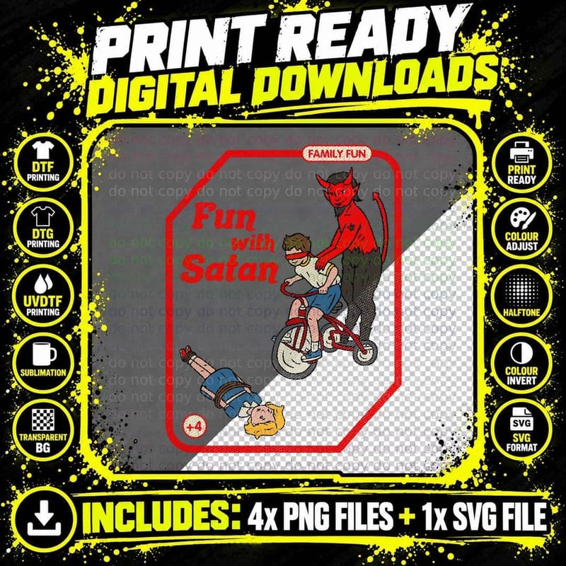 Fun with Satan Vintage Childgame Horror Goth Punk Png SVG Digital Bundle