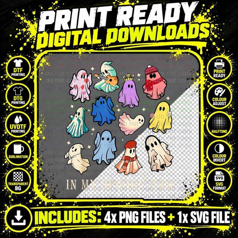 Funny Cute Ghost Halloween Costume Lover in My Spooky Png SVG Digital Bundle
