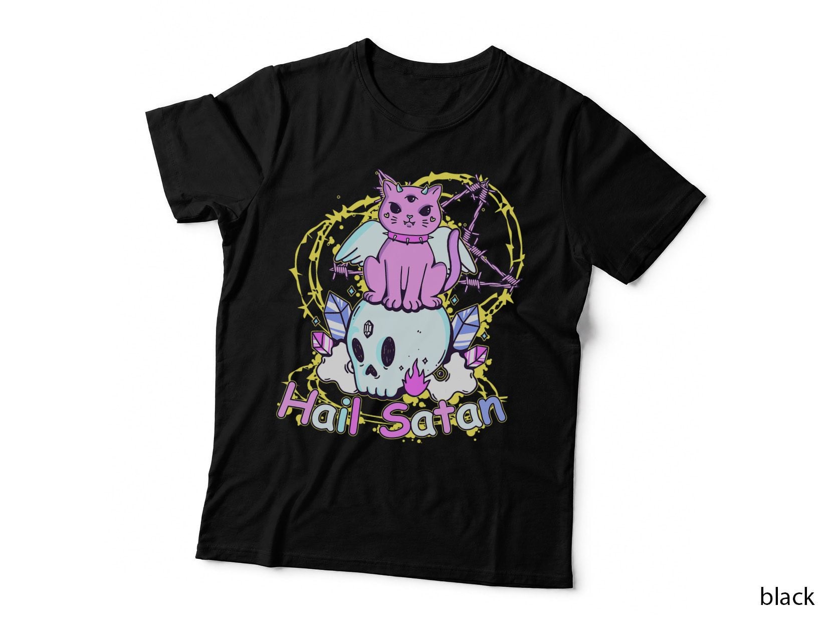 Funny Hail Satan Pastel Goth Demon Cat Creepy Cute, Halloween T-Shirt