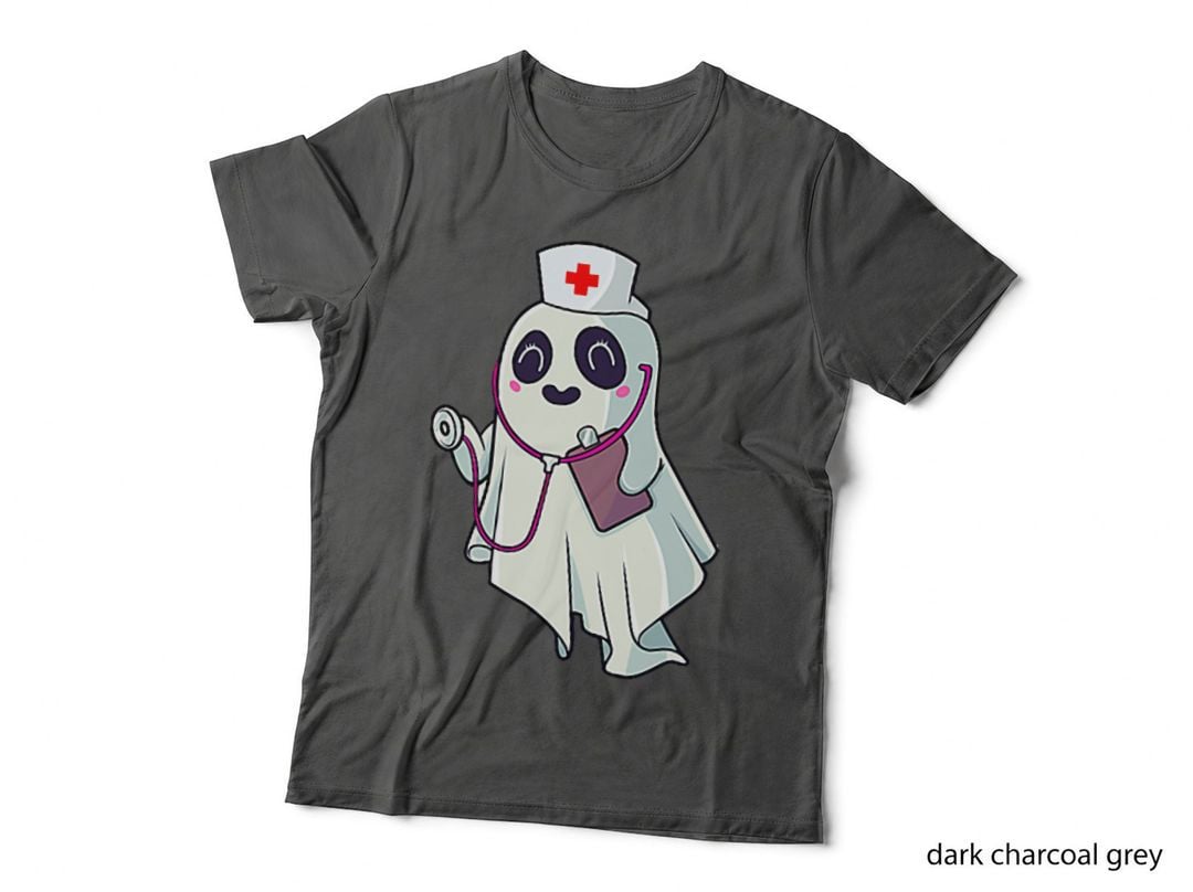 Funny Halloween Costume Cute Pocket Ghost Nurse Scrub Women T-Shirt