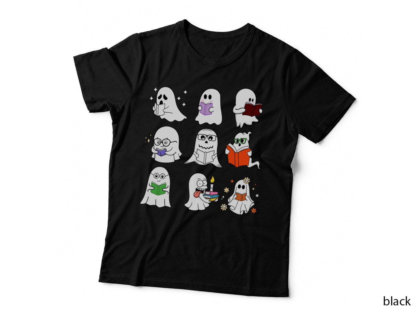 Funny Halloween Cute Ghost Book Reading School Teacher T-Shirt