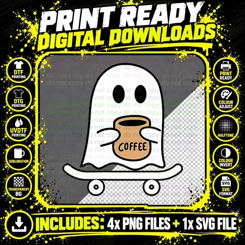 Funny Halloween Pocket Ghost Drink Coffee Costume Png SVG Digital Bundle