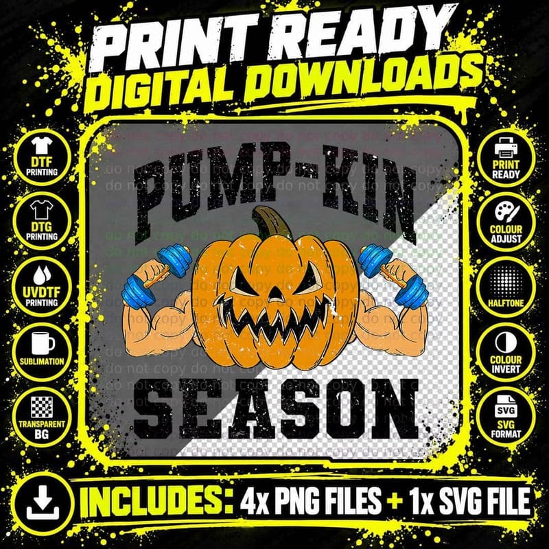 Funny Halloween Pumpkin Season Weightlifting Workout Gym Png SVG Digital Bundle