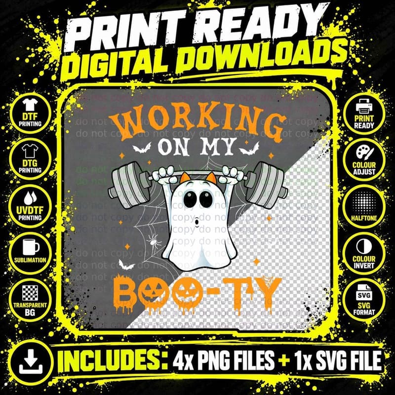 Funny Halloween Working on My Booty Workout Gym Png SVG Digital Bundle