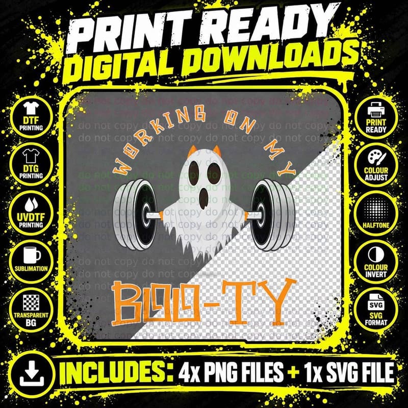 Funny Halloween Workout Gym Working on My Boo-Ty Men Png SVG Digital Bundle