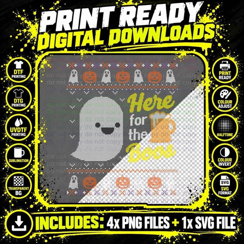 Funny Here for the Boos Ugly Halloween Costume, Spooky Png SVG Digital Bundle