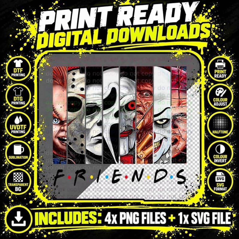 Funny Horror Friends Scary Movies Halloween Costume Png SVG Digital Bundle