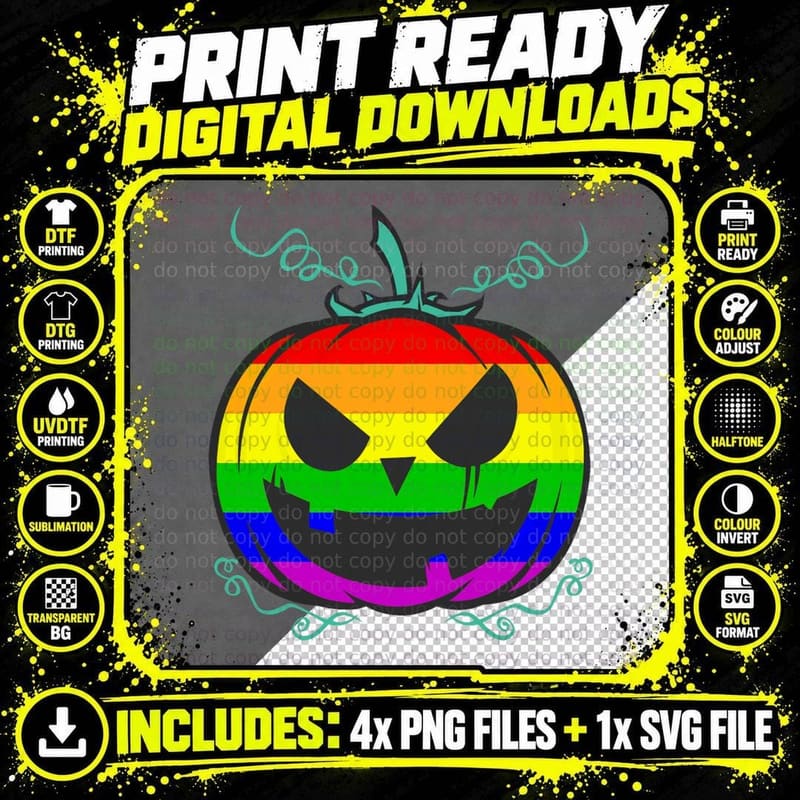 Funny LGBT Gay Pride Halloween Rainbow Flag Scary Png SVG Digital Bundle