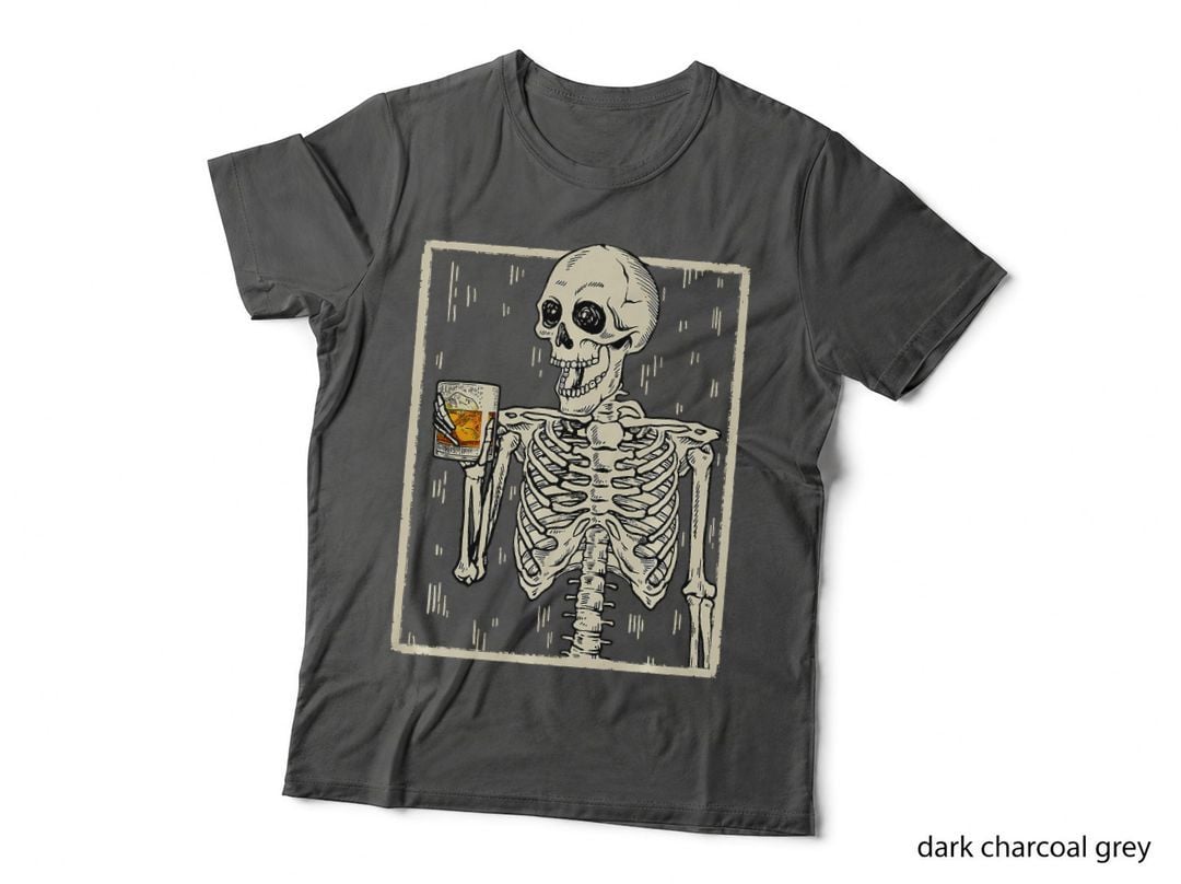 Funny Skeleton Drinking Bourbon Whiskey Halloween Alcoholic, Funny Drink T-Shirt