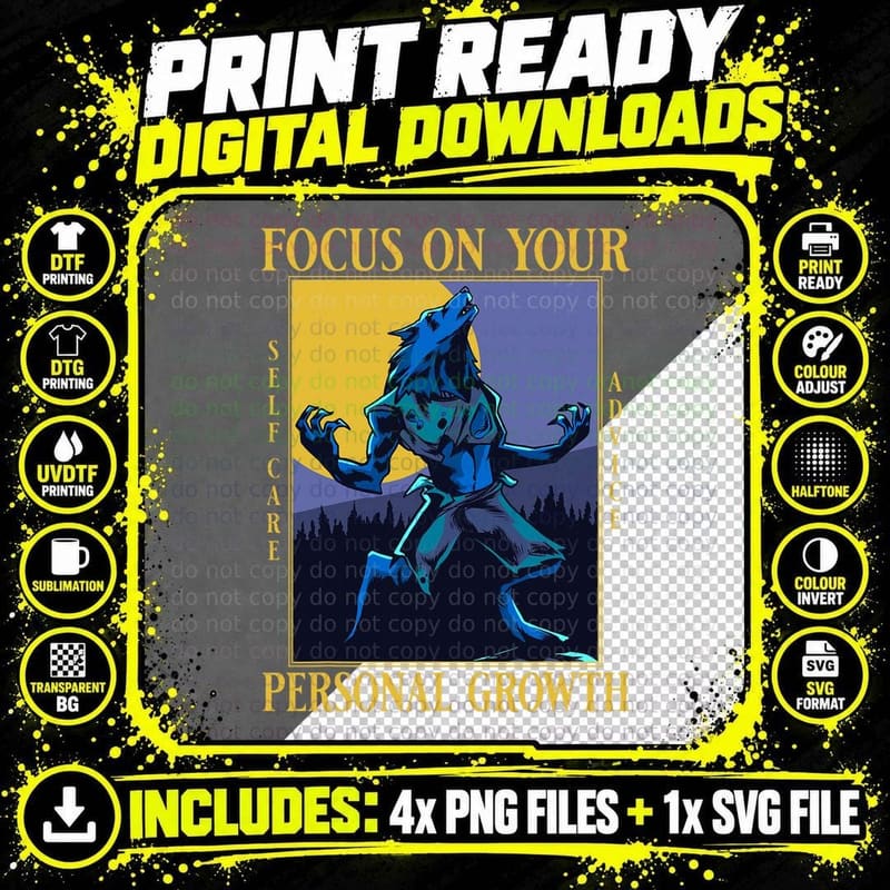 Funny Werewolf Wolf Cryptozoology Scary Lazy Halloween Png SVG Digital Bundle