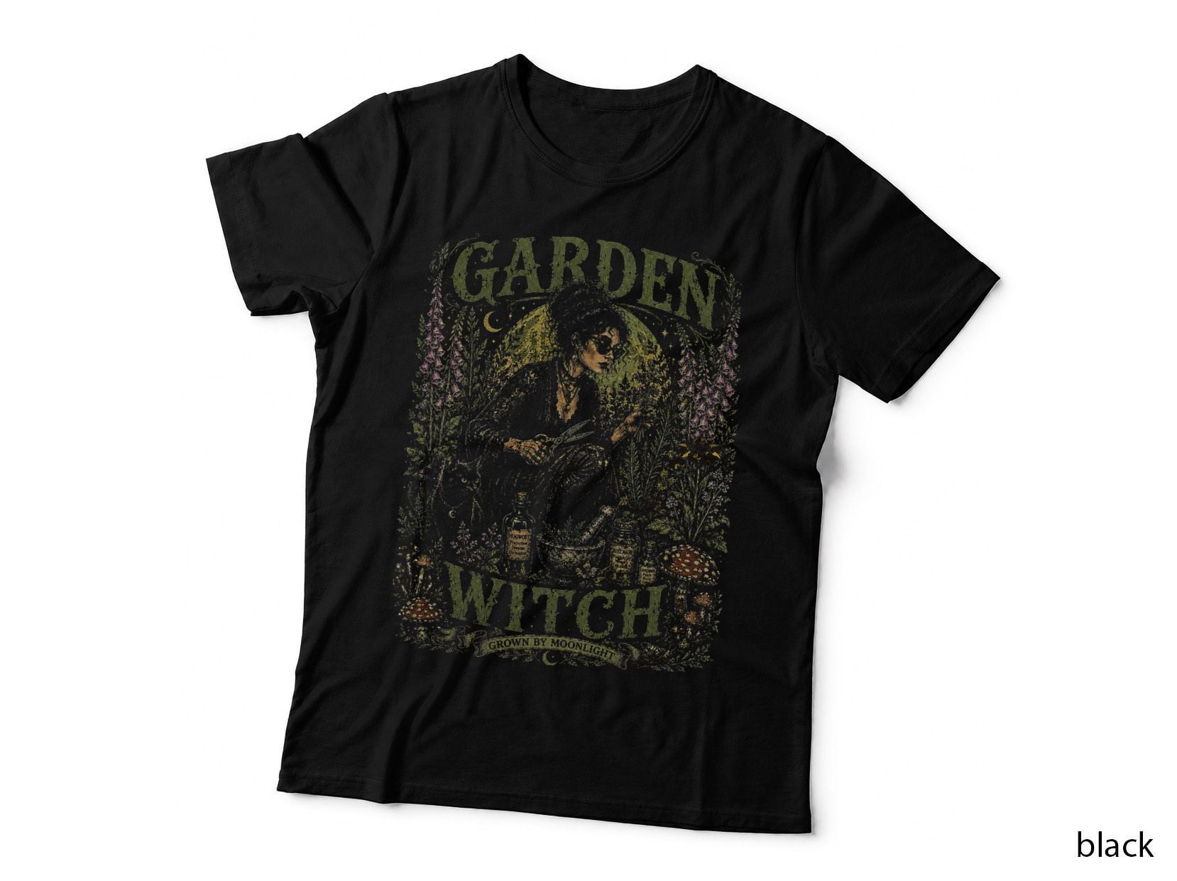 Garden Witch Cottagecore Herbal Witch Vintage Botanical Goth Halftone T-Shirt