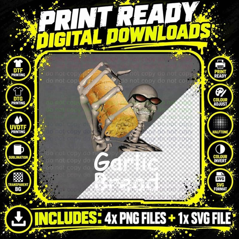 Garlic Bread Skeleton Funny Tees, Halloween Costume Png SVG Digital Bundle