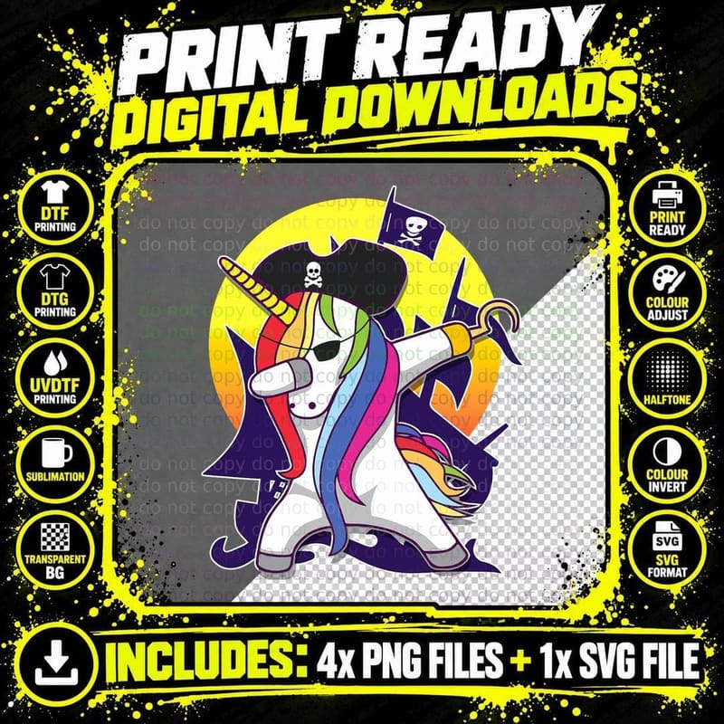 Gasparilla Funny Dabbing Unicorn Pirate Jolly Roger Png SVG Digital Bundle