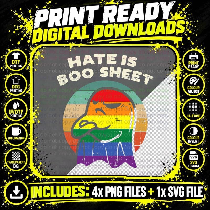 Gay Pride Ghost Hate Boo Sheet Rainbow Flag LGBTQ Men Png SVG Digital Bundle