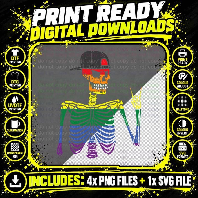 Gay Pride Rocker Skeleton Rainbow Flag LGBTQ Rock Men Png SVG Digital Bundle
