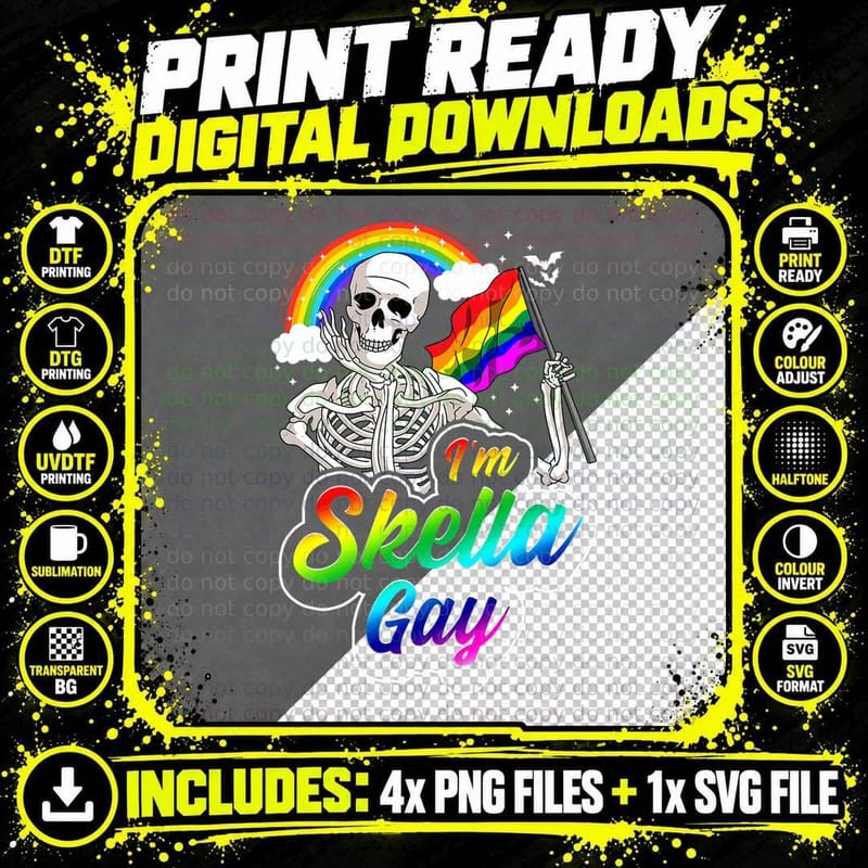 Gay Skeleton Halloween Costume Funny Skull LGBT-Q Pride Png SVG Digital Bundle