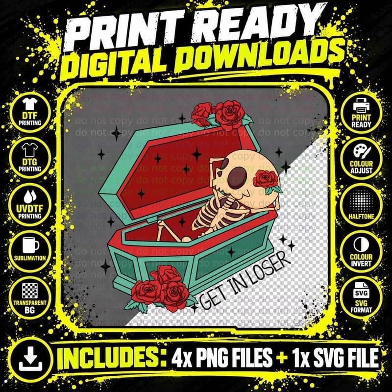 Get in Loser Valentine T-Shirt, Skeleton in Coffin with Png SVG Digital Bundle