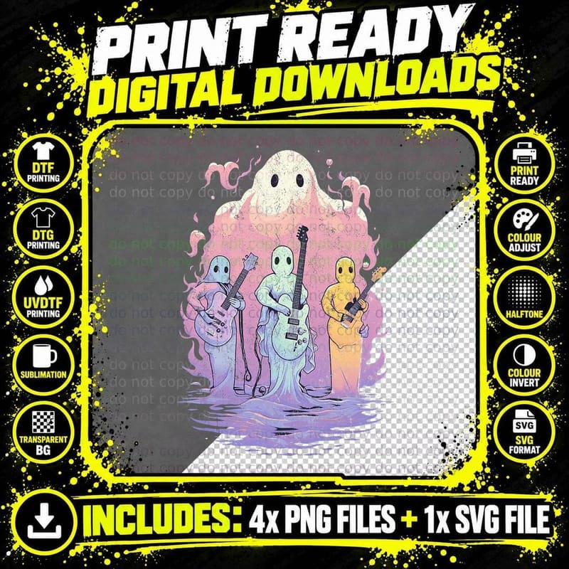 Ghost Band Cute Ghost Music Band Creepy Pastel Goth Png SVG Digital Bundle