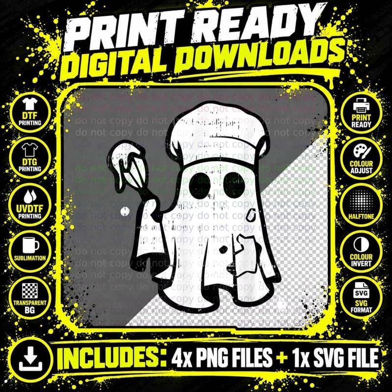 Ghost Chef Halloween Costume Ghoul Cooking Cook Culinary Png SVG Digital Bundle