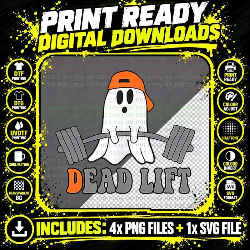 Ghost Dead Lift Halloween Funny Ghost Gym Graphic Pocket Png SVG Digital Bundle