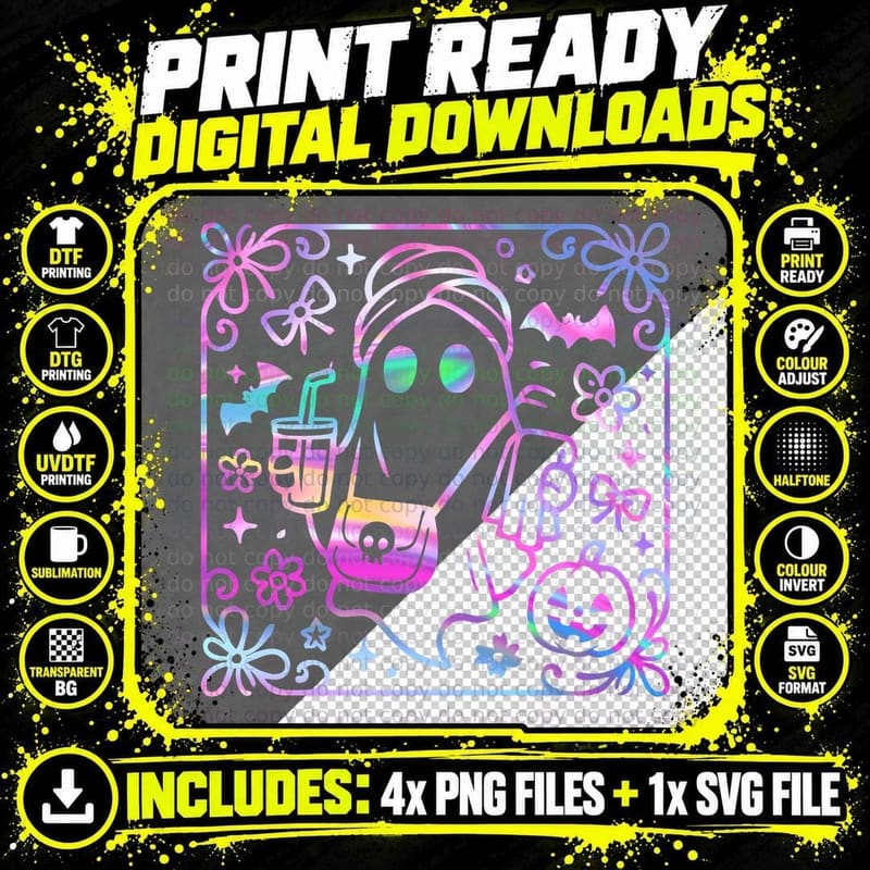 Ghost Halloween T-Shirt, Pastel Goth Style Png SVG Digital Bundle