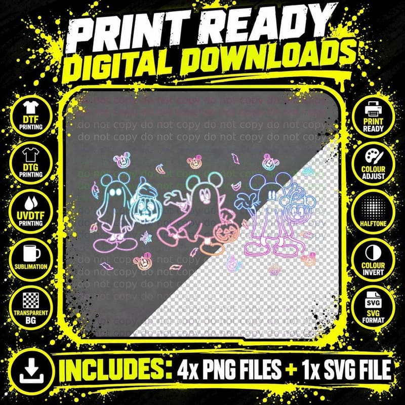 Ghost Mickey T-Shirt, Halloween Costume Apparel Png SVG Digital Bundle