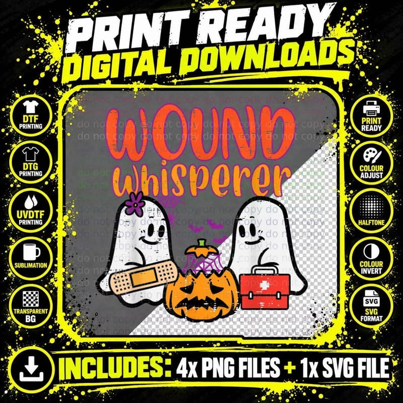 Ghost Nurse Wound Whisperer Halloween Nurse Fall Scrub Png SVG Digital Bundle
