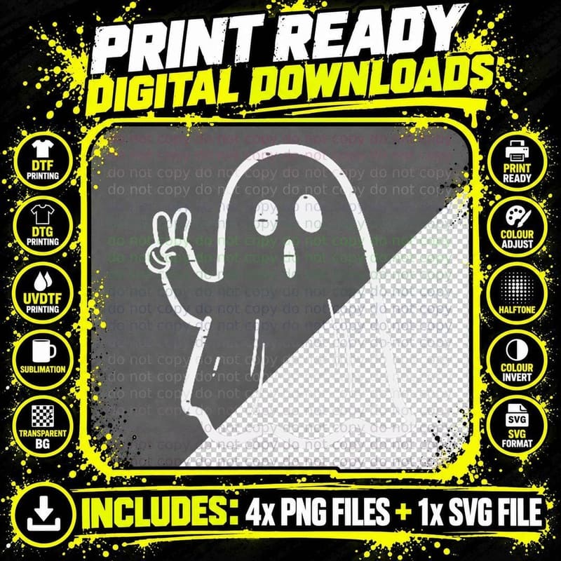 Ghost Peace Sign Pocket Retro Halloween Costume Women Png SVG Digital Bundle