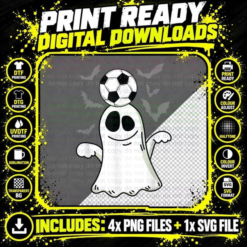 Ghost Playing Soccer Lazy DIY Halloween Costume Funny Png SVG Digital Bundle