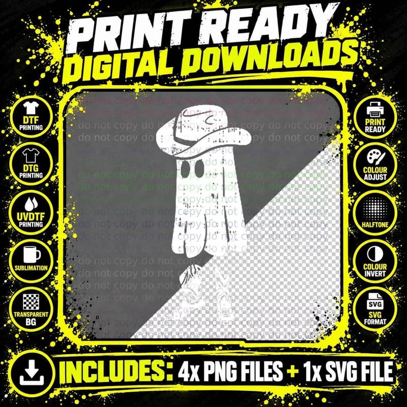 Ghost Pocket Cowboy Cowgirl Halloween Costume Ghoul Png SVG Digital Bundle