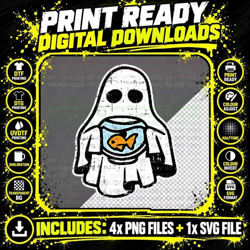 Ghost Pocket Fish Bowl Halloween Costume Ghoul Spirit Png SVG Digital Bundle