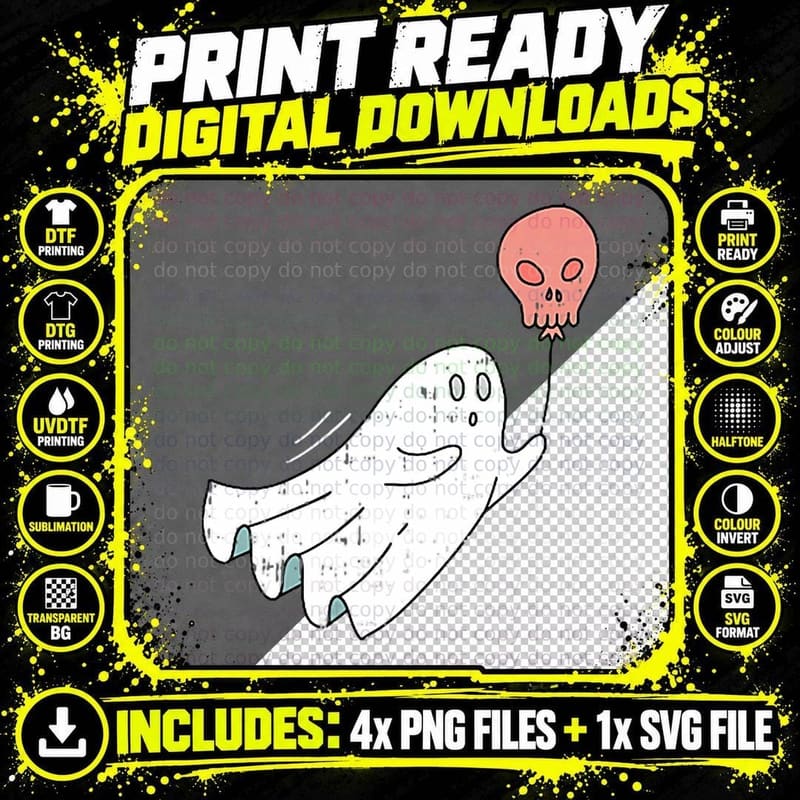 Ghost Pocket Skull Balloon Halloween Costume Ghoul Png SVG Digital Bundle