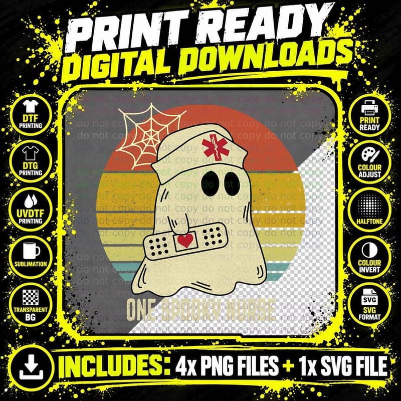 Ghosts One Spooky Nurse Halloween Nurse Fall Scrub RN Png SVG Digital Bundle