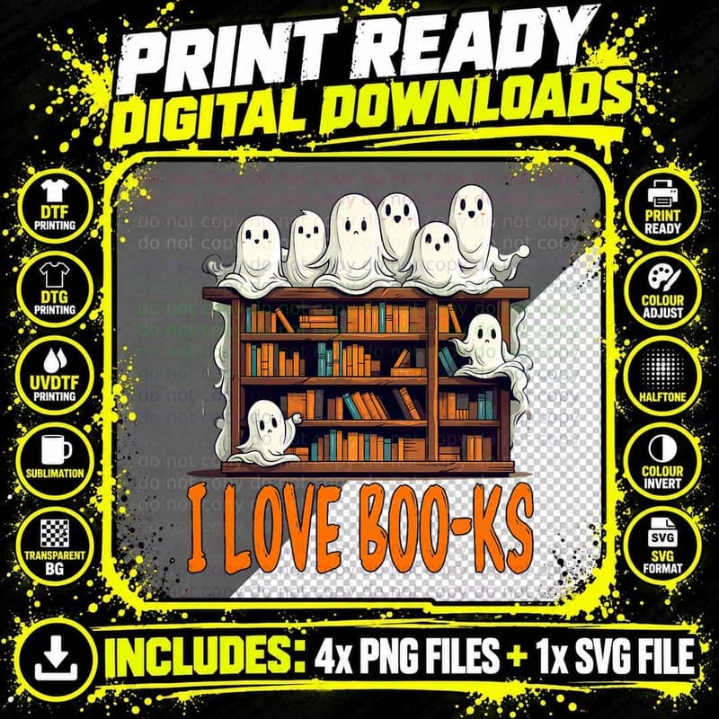 Ghosts Reading Books Teacher Halloween Librarian Library Png SVG Digital Bundle