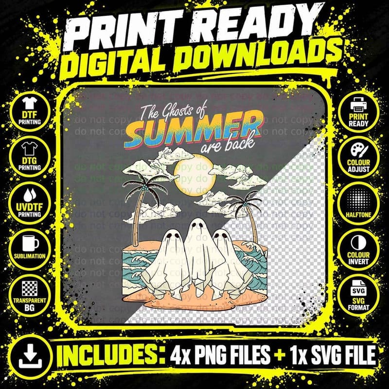 Ghosts of Summer Goth Beach Sheet Ghost Gothic Sad Png SVG Digital Bundle