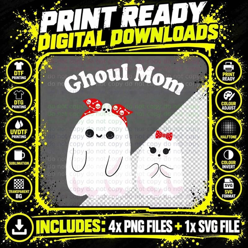 Ghoul Mom, Mother Ghost, Mama Funny Woman Halloween Png SVG Digital Bundle
