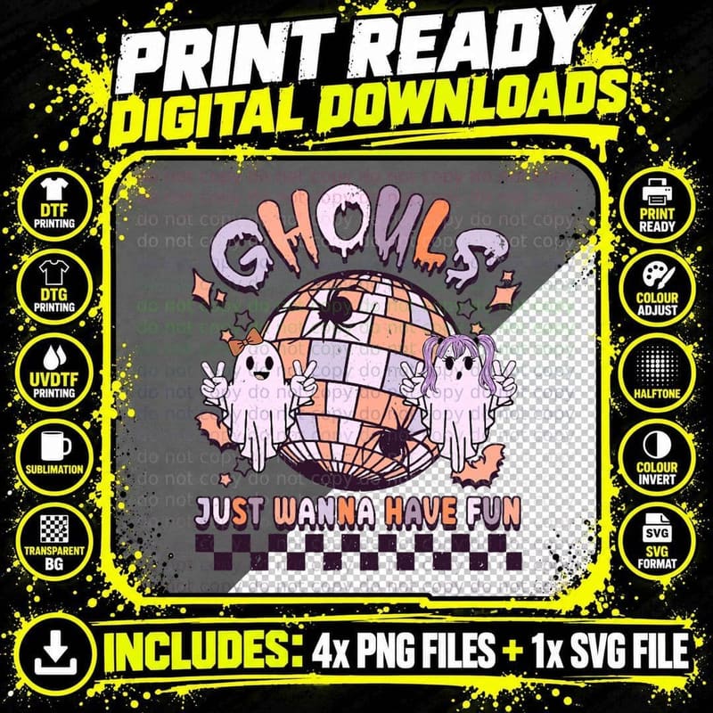 Ghouls Just Wanna Have Fun Retro Halloween Costume Png SVG Digital Bundle