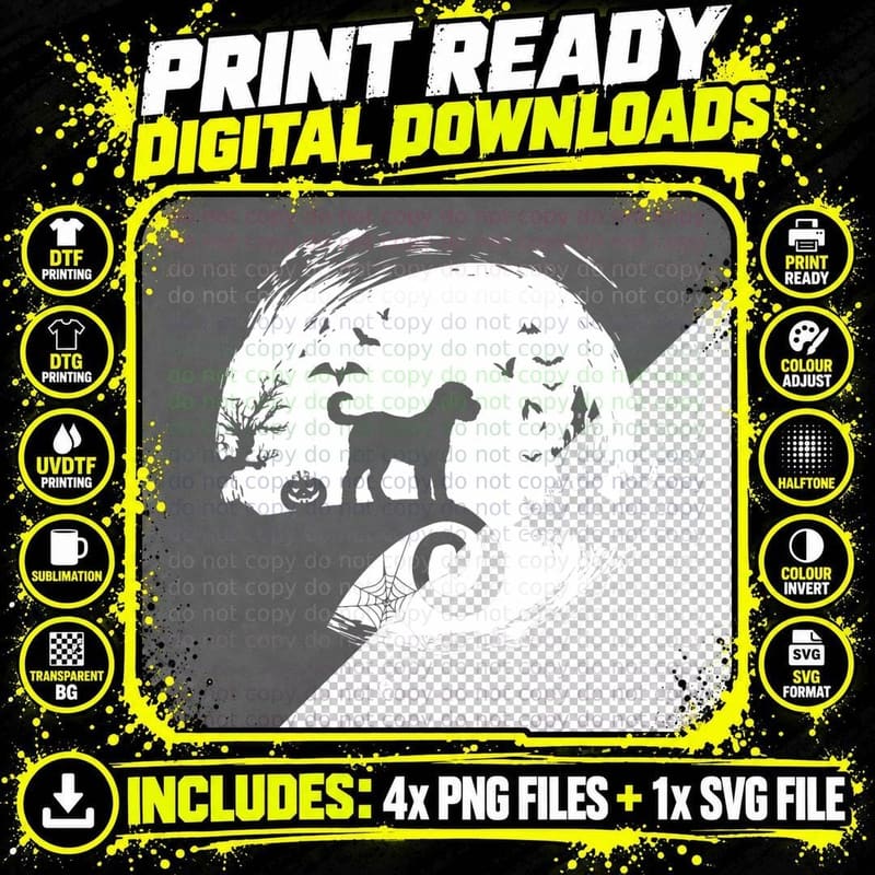 Goldendoodle Halloween Costume Dood Moon Silhouette Png SVG Digital Bundle