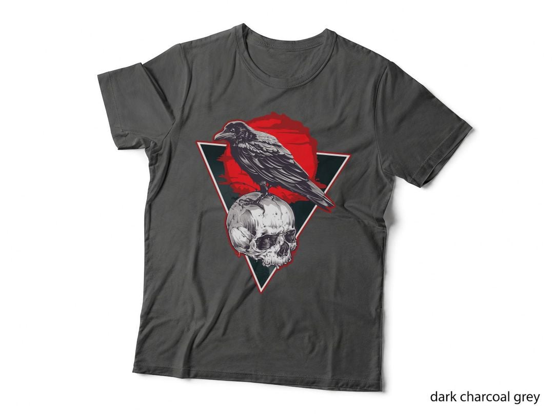 Gothic Skull Red Moon Black Crow, Halloween, Dark Aesthetic T-Shirt