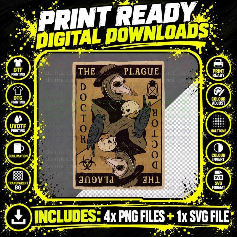 Gothic Steampunk Plague Doctor Tarot Card Reading Png SVG Digital Bundle