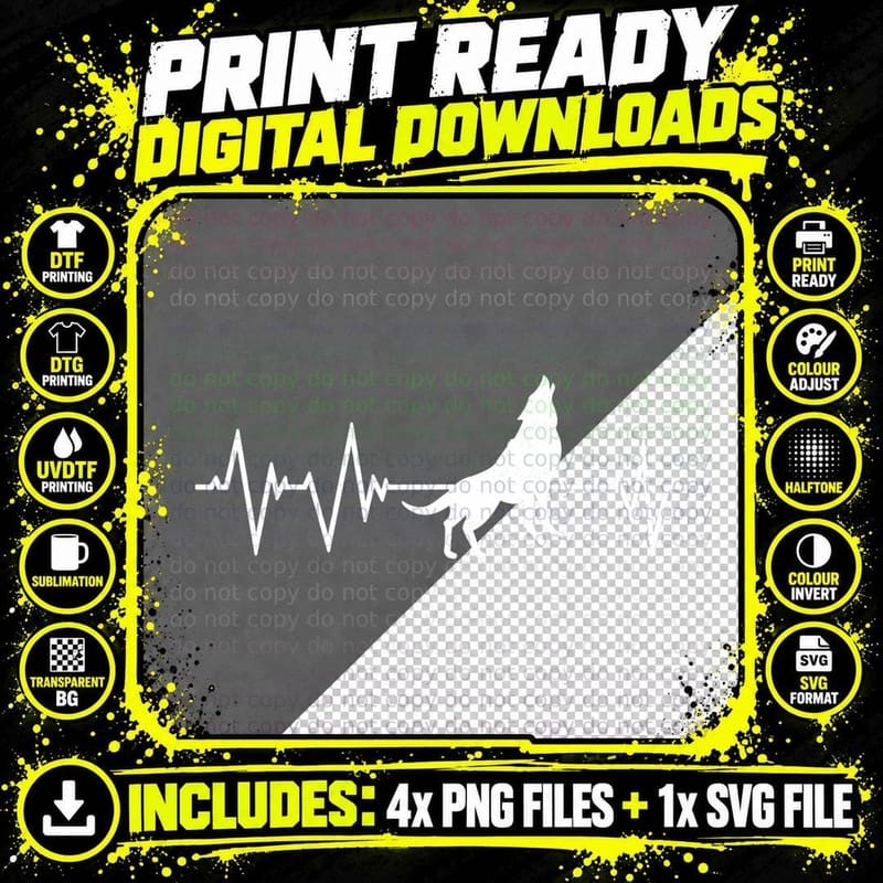 Great Wolf Heartbeat Gift Predator, Halloween Costume Png SVG Digital Bundle