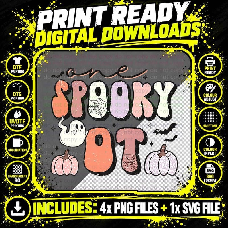 Groovy Retro One Spooky OT Halloween Occupational Png SVG Digital Bundle