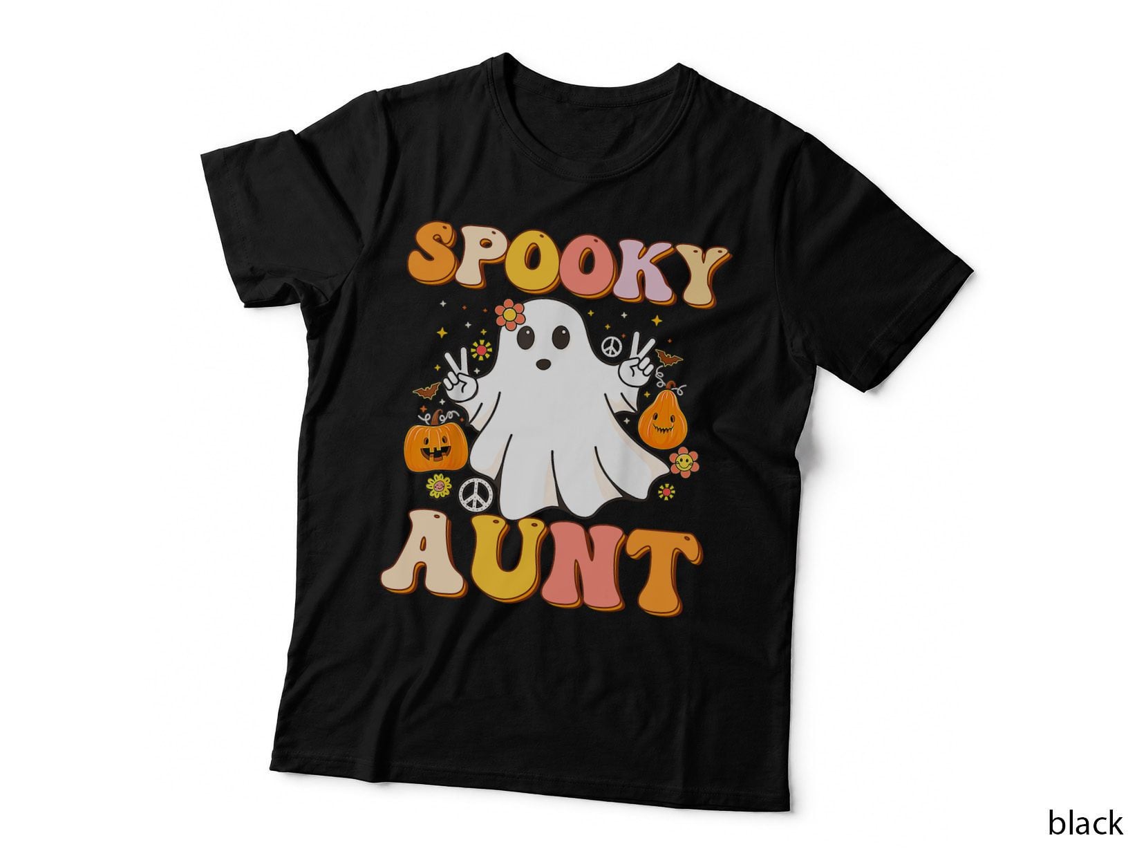 Groovy Spooky Aunt Ghost Boo Halloween Costume Hippie T-Shirt