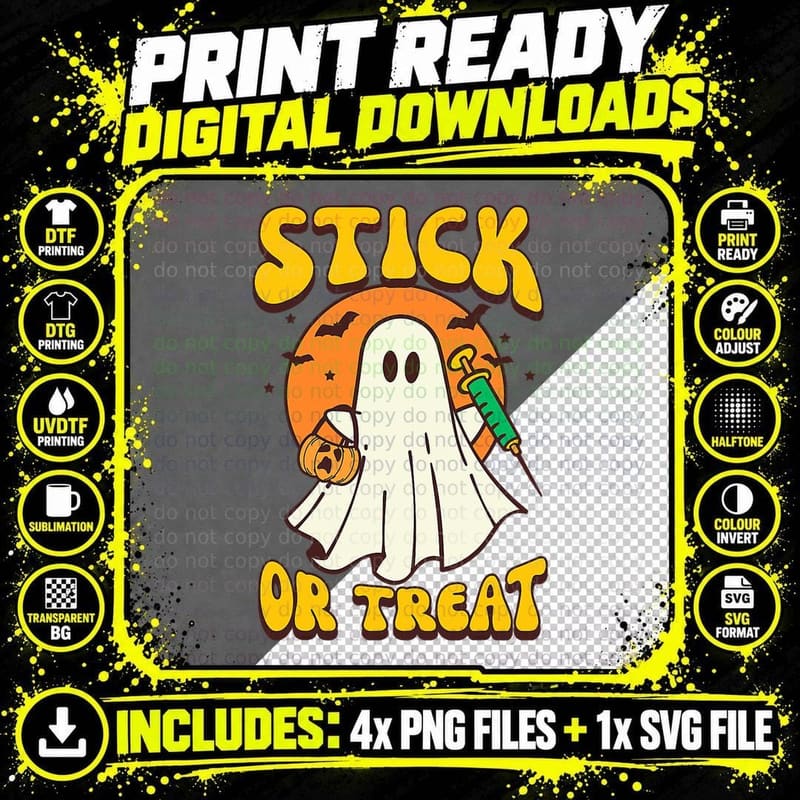 Groovy Stick or Treat Er Tech Fall Autumn Nurse Png SVG Digital Bundle