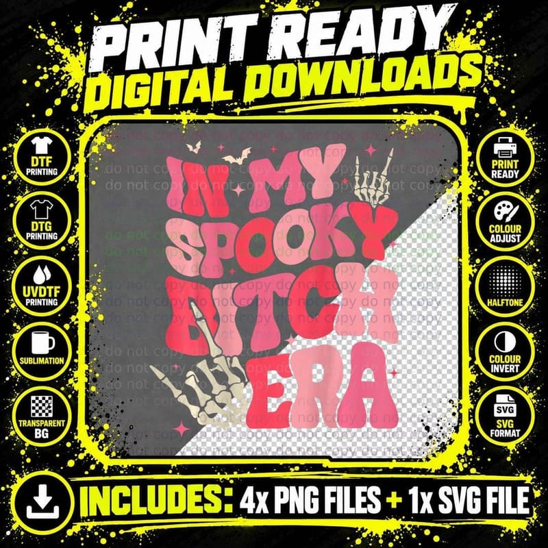 Groovy in My Spooky Bitch Era Skeleton Hand Hallowe(on Png SVG Digital Bundle