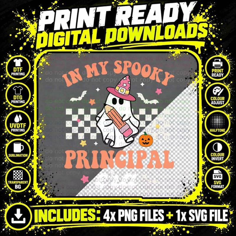 Groovy in My Spooky Principal Era Ghost Funny Halloween Png SVG Digital Bundle