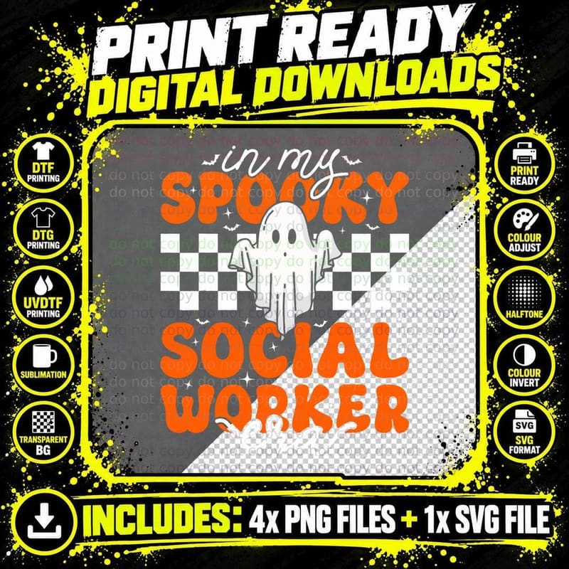 Groovy in My Spooky Social Worker Era Cute Ghost Png SVG Digital Bundle