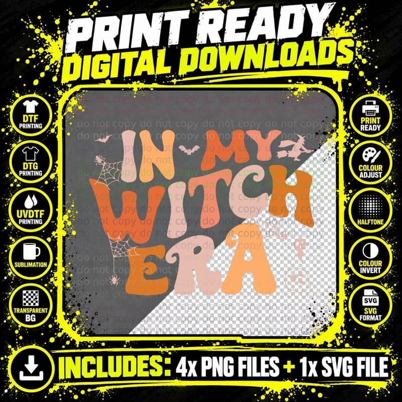 Groovy in My Witch Era Funny Halloween Women Toddler Png SVG Digital Bundle