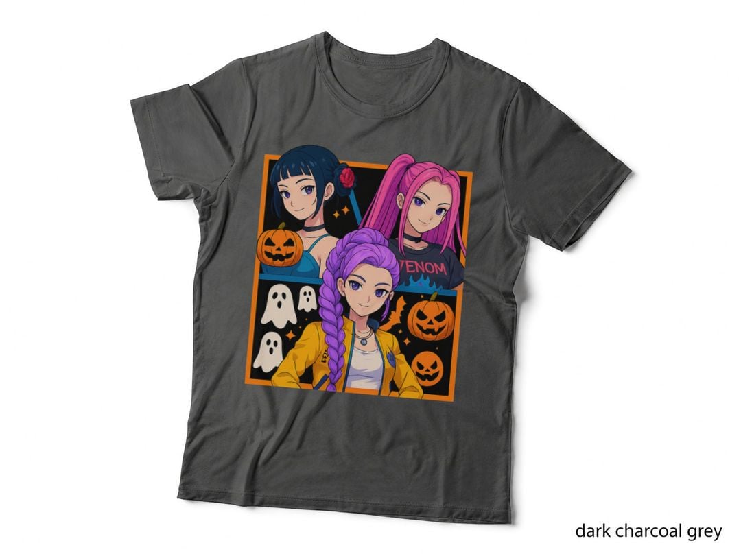 Halloween Anime Characters T-Shirt, Spooky Manga Style, Trendy Costume Tee