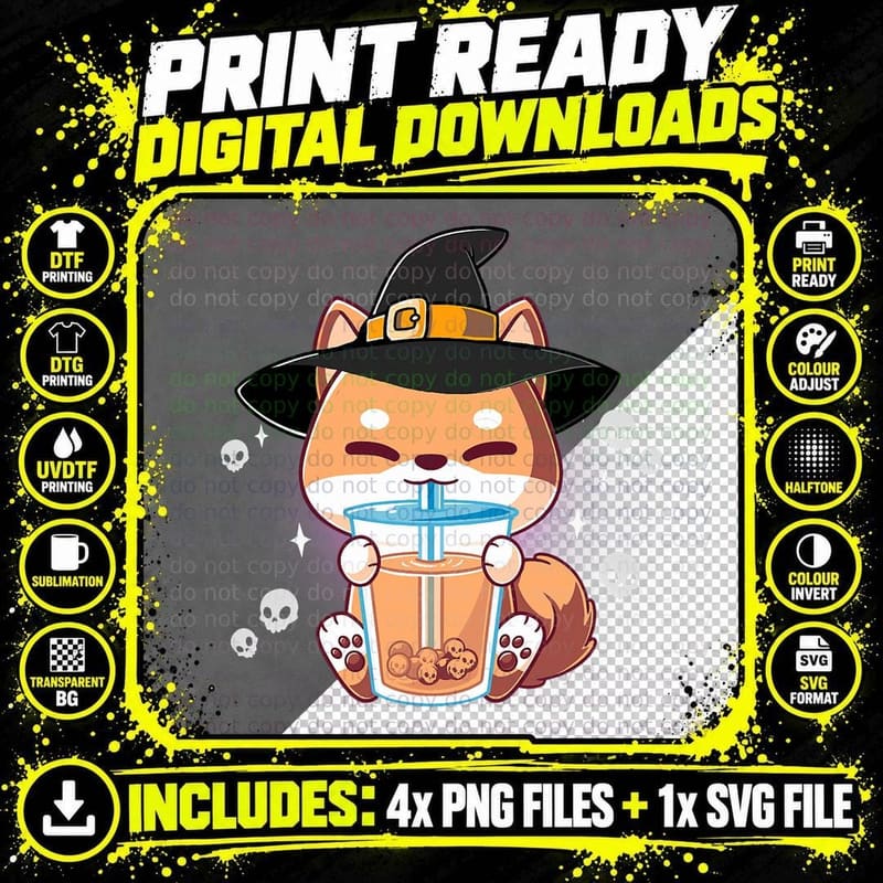 Halloween Boba Shiba Shirt Boba Dog Bubble Tea Shiba Inu Png SVG Digital Bundle